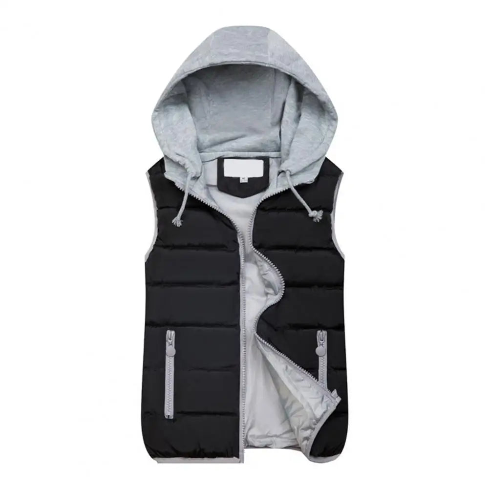 Hooded Women Down Vest Women Winter Vest Coat Hooded Drawstring Sleeveless Cotton Padded Thick Waterproof Windproof Waistcoat