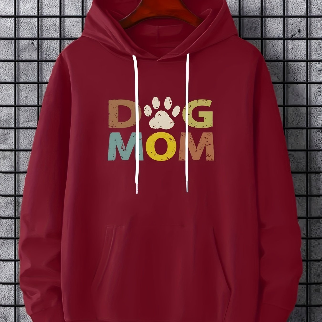 Long Sleeve Men's Letter"DOG MOM" Print, Hoodies Street Casual Sports And Fashionable With Kangaroo Pocket Sweatshirt, Suitable For Outdoor Sports, For Autumn And Winter, Fashionable And Warm