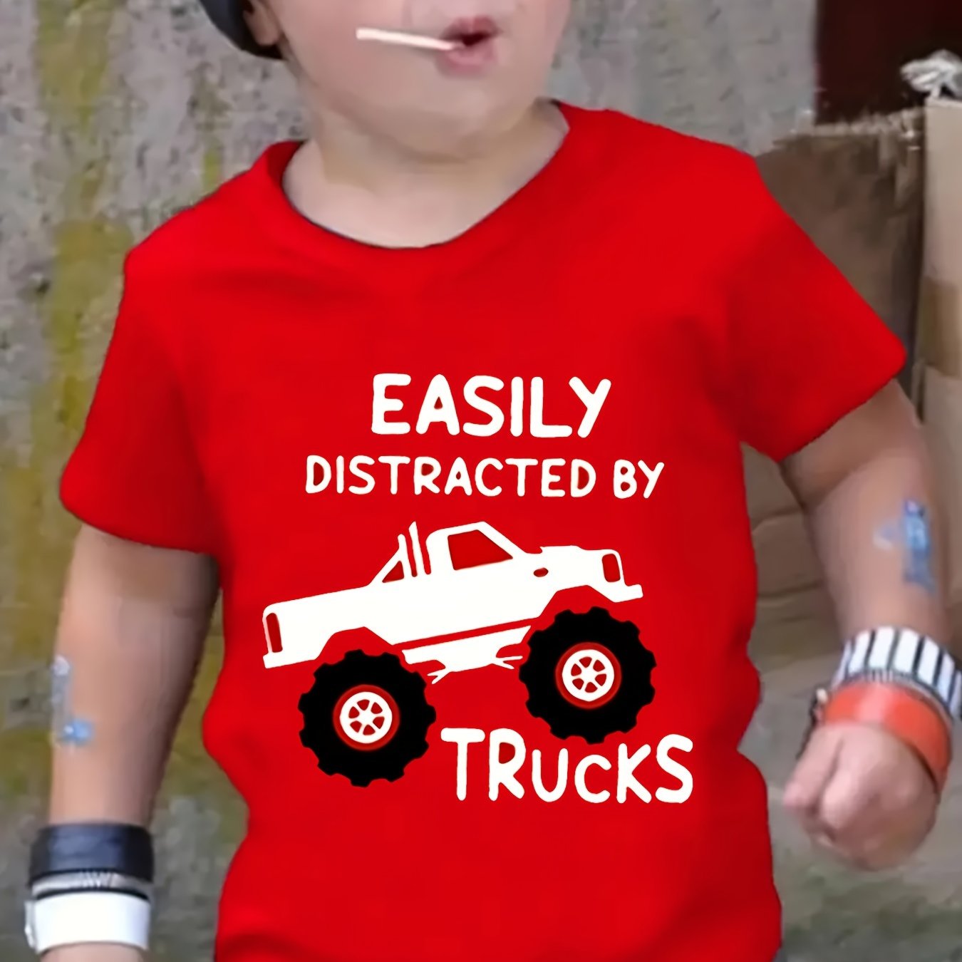 Truck Lover's Dream Tee - Vibrant Letter Print, Soft, Lightweight, Comfy, and Breathable Short Sleeve T-Shirts for Boys - Perfect Summer Wear for Outdoor Enthusiasts!