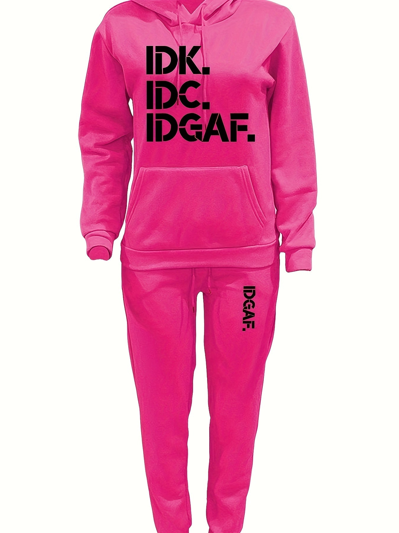 Letter Print Casual Two-piece Set, Drawstring Long Sleeve Hoodies & Workout Jogger Pants Outfits, Women's Clothing