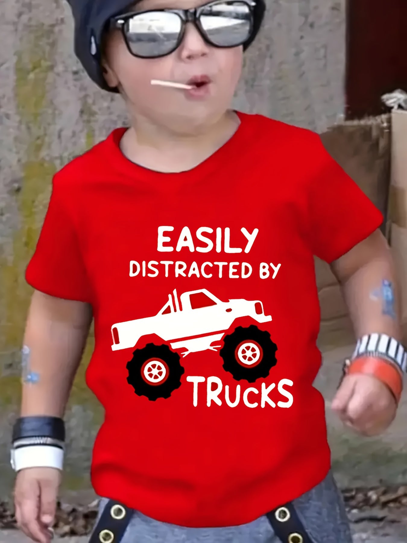 Truck Lover's Dream Tee - Vibrant Letter Print, Soft, Lightweight, Comfy, and Breathable Short Sleeve T-Shirts for Boys - Perfect Summer Wear for Outdoor Enthusiasts!