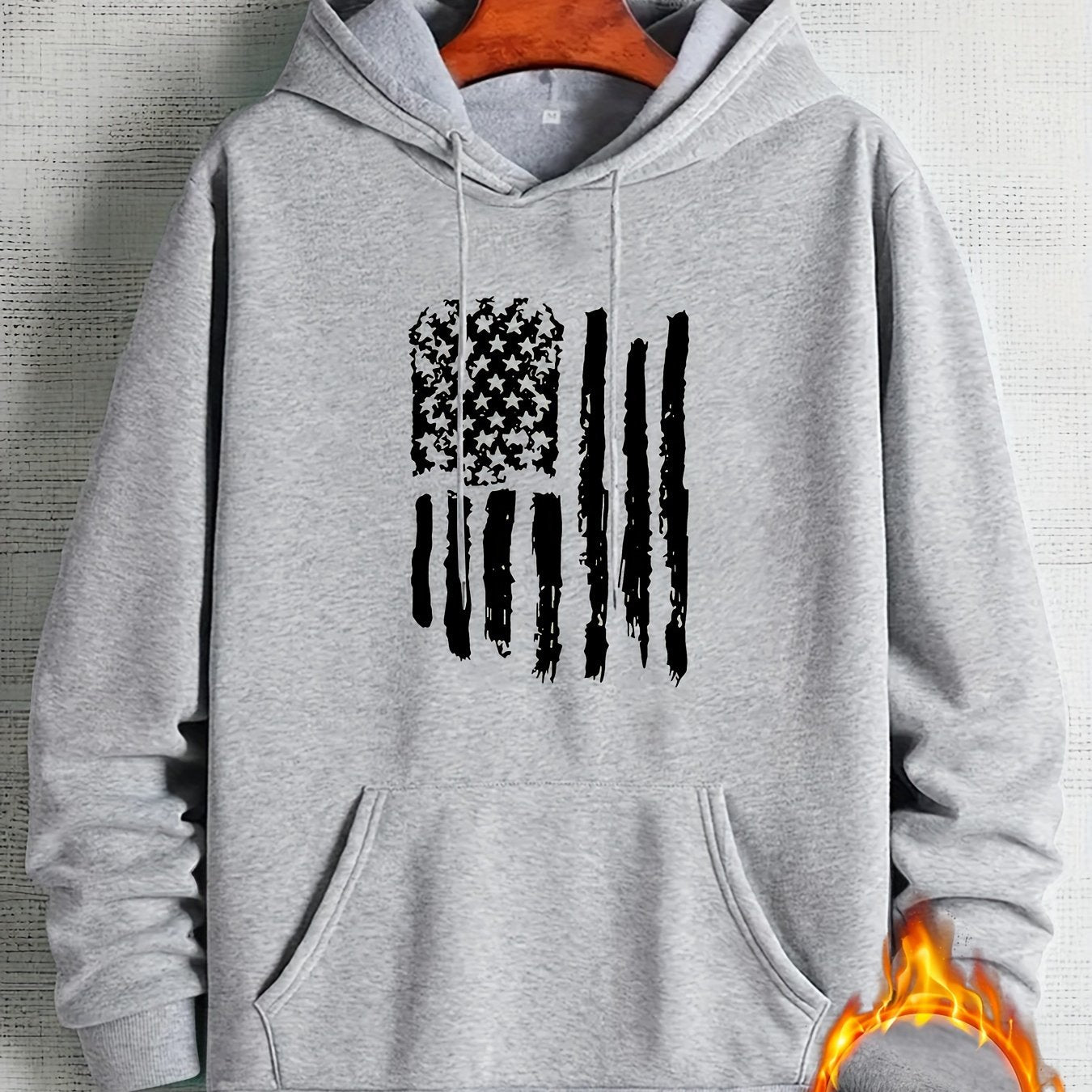 Hoodies Street Casual Sports And Fashionable With Kangaroo Pocket Men's Long Sleeve American Flag Print Sweatshirt, Suitable For Outdoor Sports, For Autumn And Winter, Fashionable And Versatile, Can Be Paired With Hip-hop Nec
