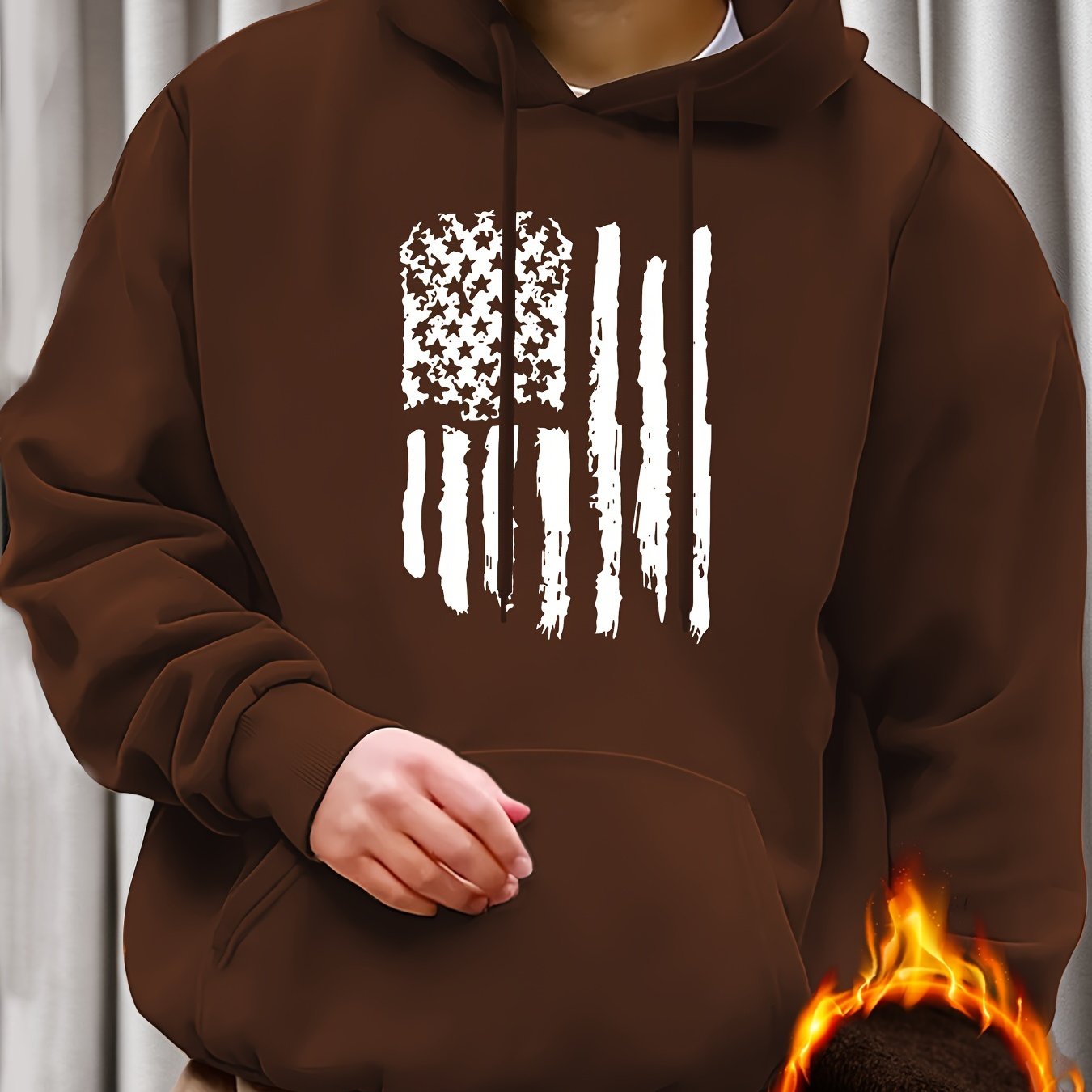 Hoodies Street Casual Sports And Fashionable With Kangaroo Pocket Men's Long Sleeve American Flag Print Sweatshirt, Suitable For Outdoor Sports, For Autumn And Winter, Fashionable And Versatile, Can Be Paired With Hip-hop Nec