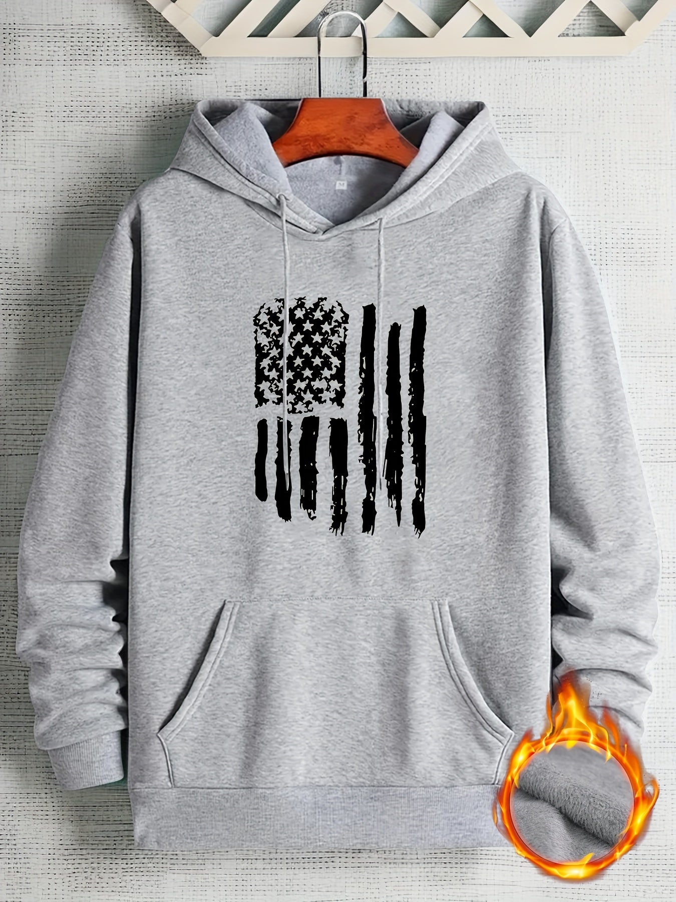 Hoodies Street Casual Sports And Fashionable With Kangaroo Pocket Men's Long Sleeve American Flag Print Sweatshirt, Suitable For Outdoor Sports, For Autumn And Winter, Fashionable And Versatile, Can Be Paired With Hip-hop Nec