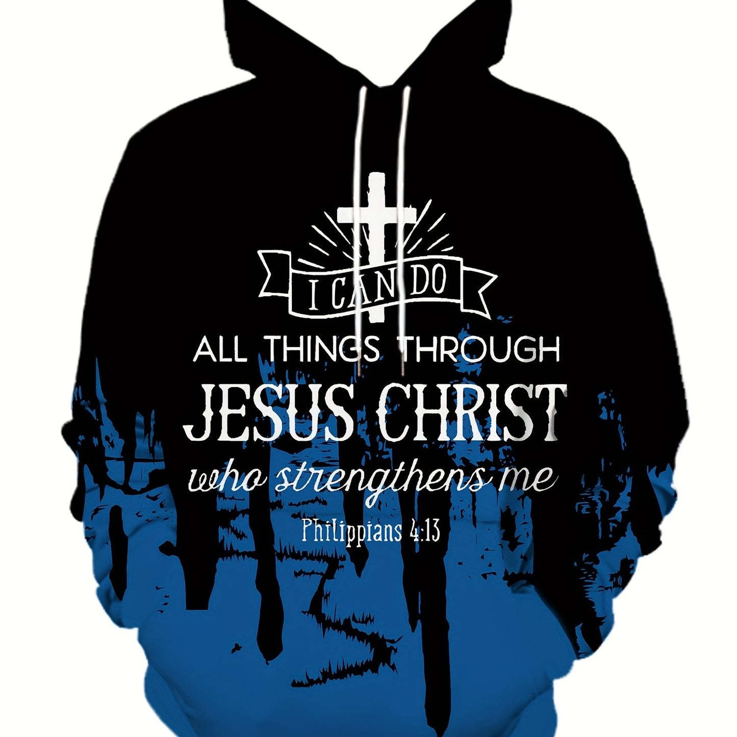 Plus Size Men's Gradient Color Hoodies, "Jesus Christ" & Cross Print Hooded Sweatshirt For Fall Winter, Men's Clothing