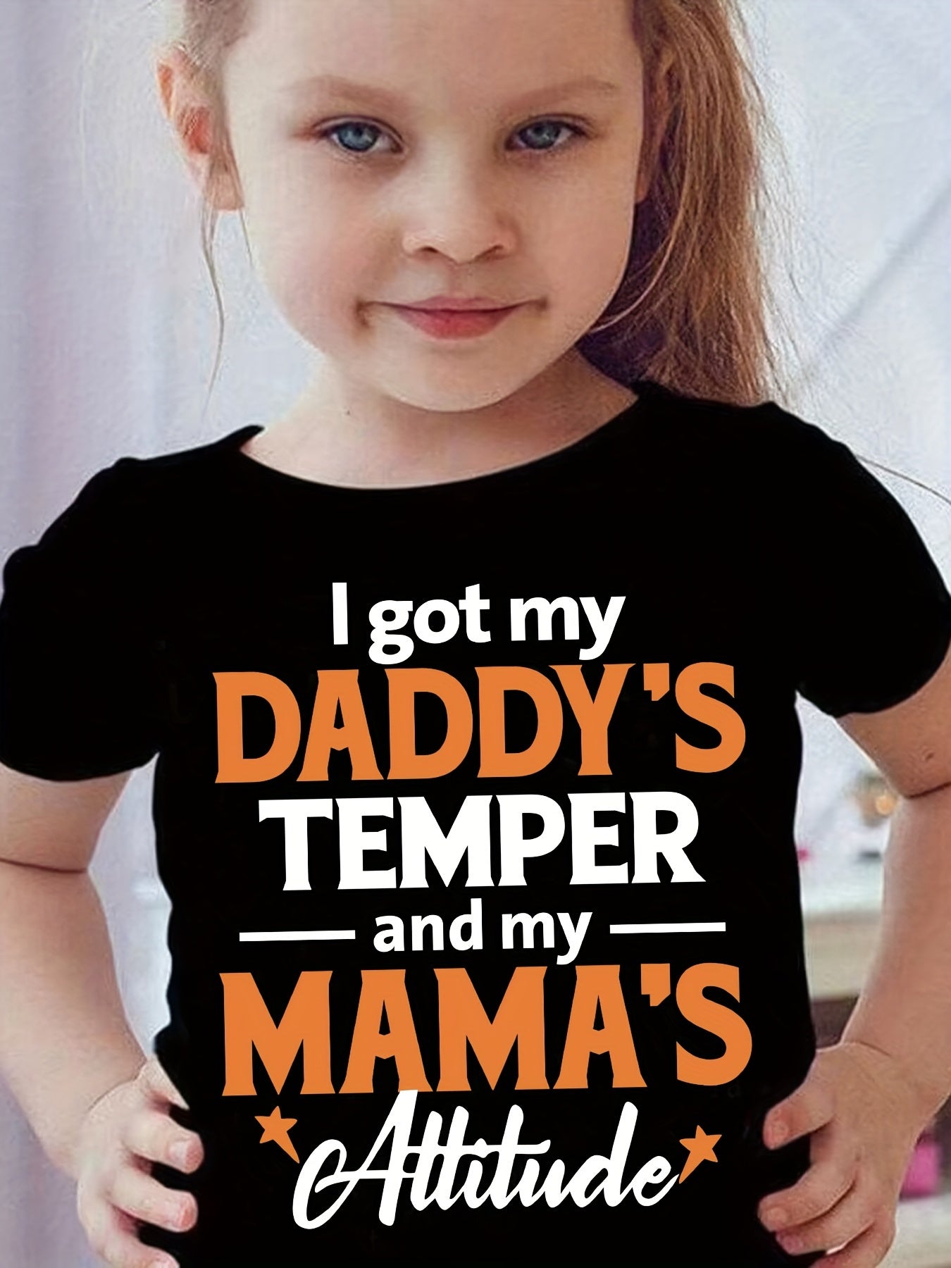 I Got My Daddy's Temper Print, Girls' Crew Neck Tees, Short Sleeve T-shirts For Spring And Summer, As Gifts For Girls