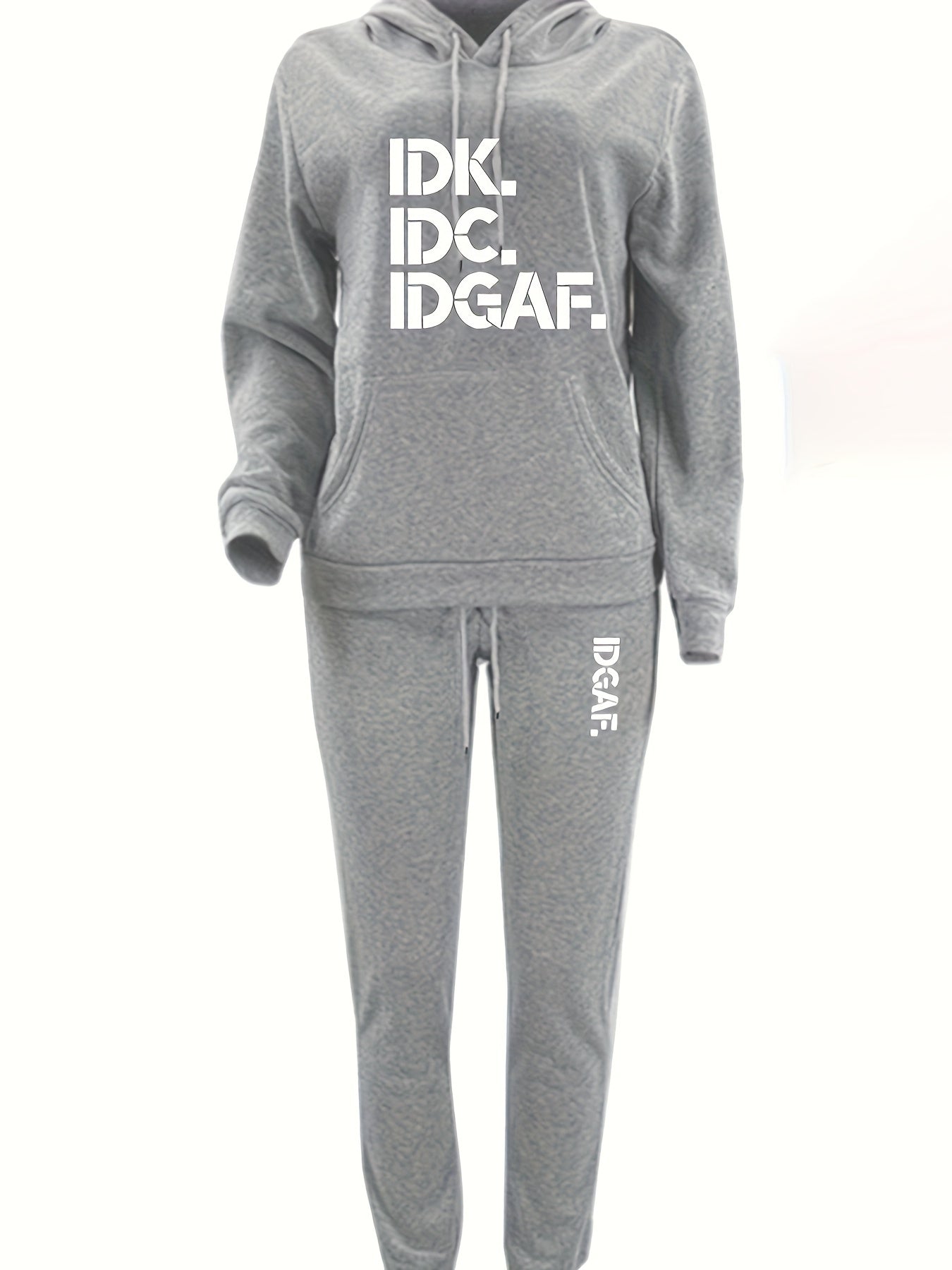Letter Print Casual Two-piece Set, Drawstring Long Sleeve Hoodies & Workout Jogger Pants Outfits, Women's Clothing