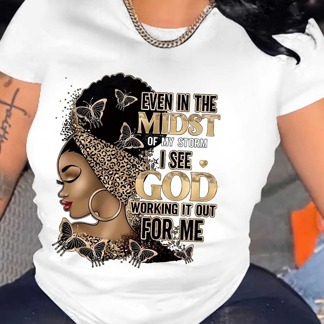Trendy Plus Size God Letter Print Tee - Casual Crew Neck Short Sleeve T-Shirts for Women - Comfortable, Relaxed Fit, Summer Fashion Essential