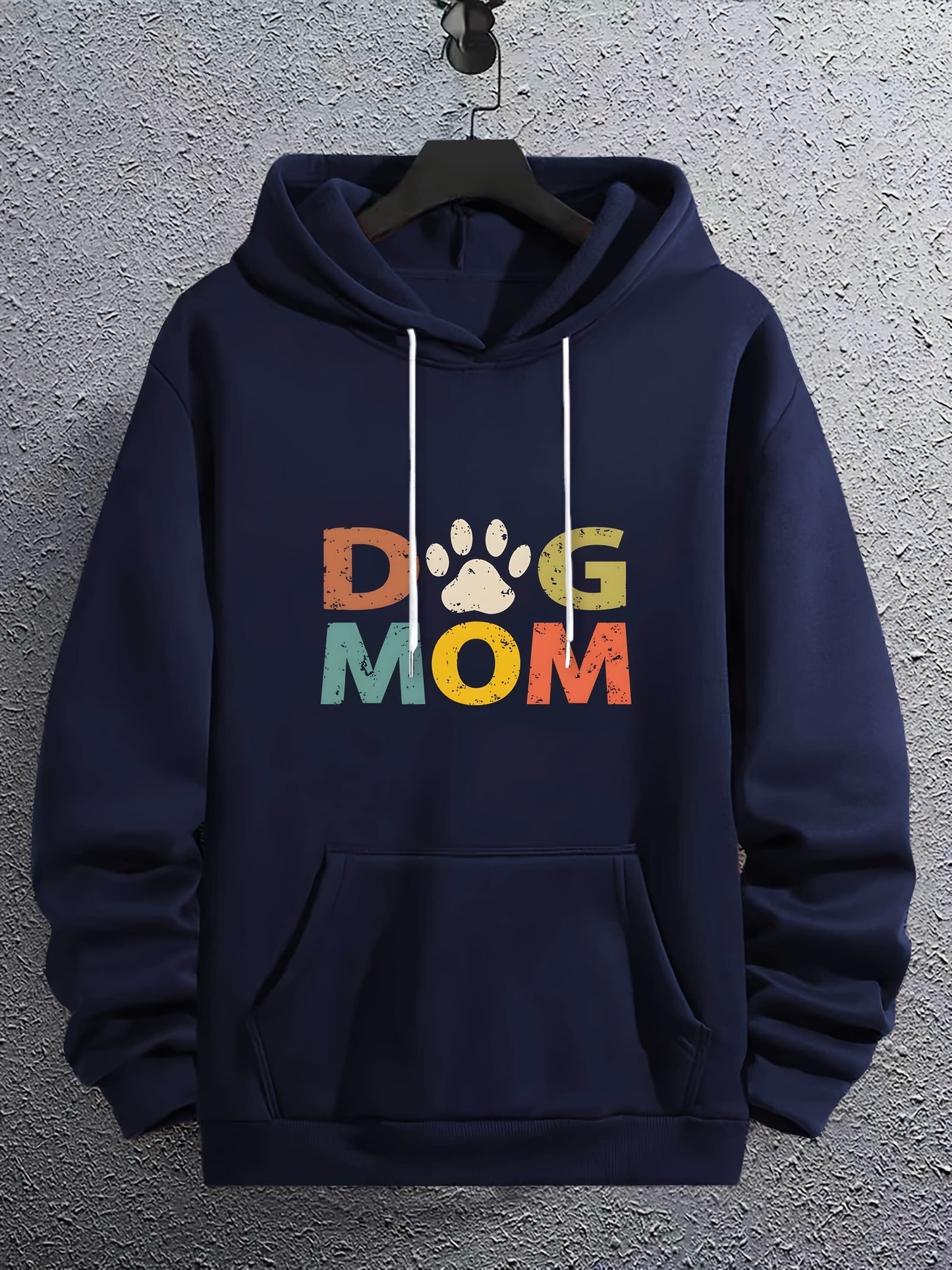 Long Sleeve Men's Letter"DOG MOM" Print, Hoodies Street Casual Sports And Fashionable With Kangaroo Pocket Sweatshirt, Suitable For Outdoor Sports, For Autumn And Winter, Fashionable And Warm