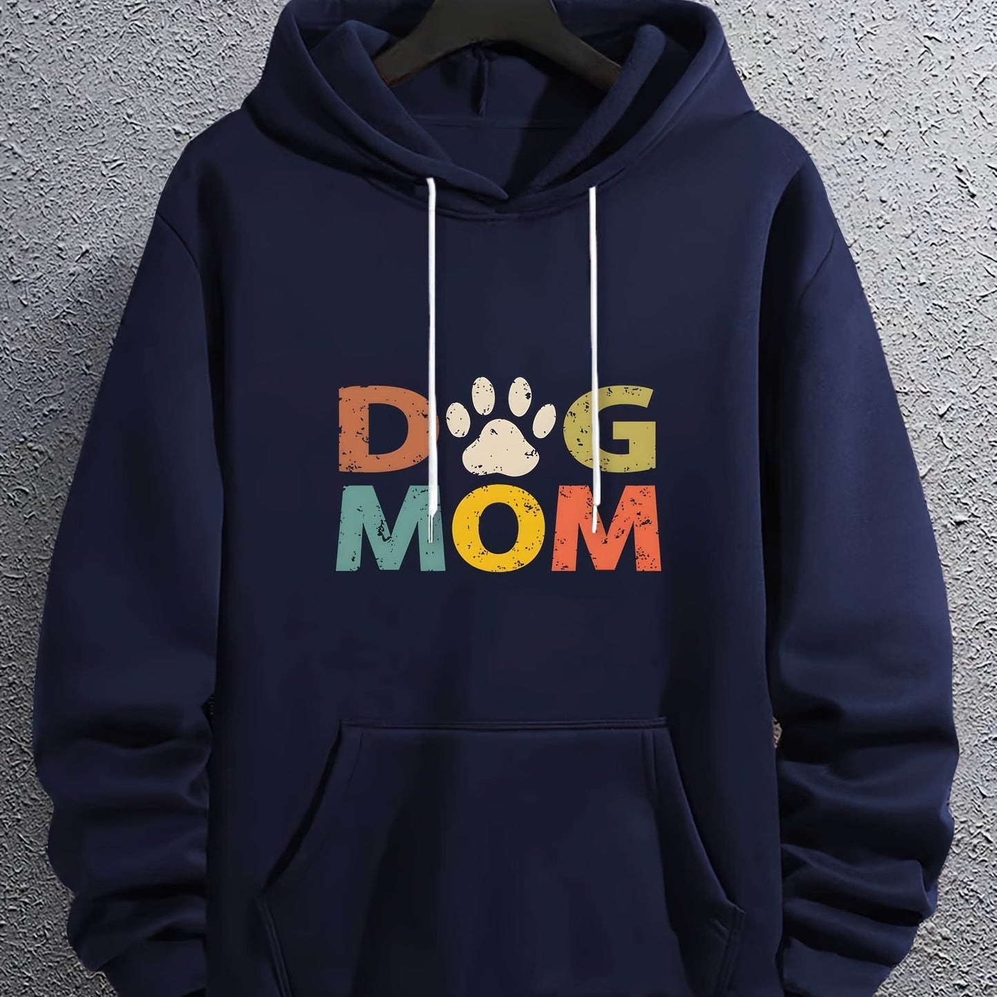 Long Sleeve Men's Letter"DOG MOM" Print, Hoodies Street Casual Sports And Fashionable With Kangaroo Pocket Sweatshirt, Suitable For Outdoor Sports, For Autumn And Winter, Fashionable And Warm