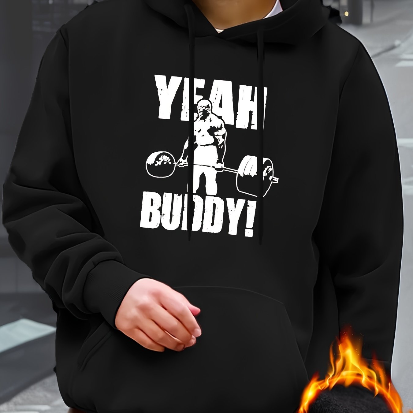 Fitness Print Hoodie, Cool Hoodies For Men, Men's Casual Pullover Hooded Sweatshirt With Kangaroo Pocket Streetwear For Winter Fall, As Gifts