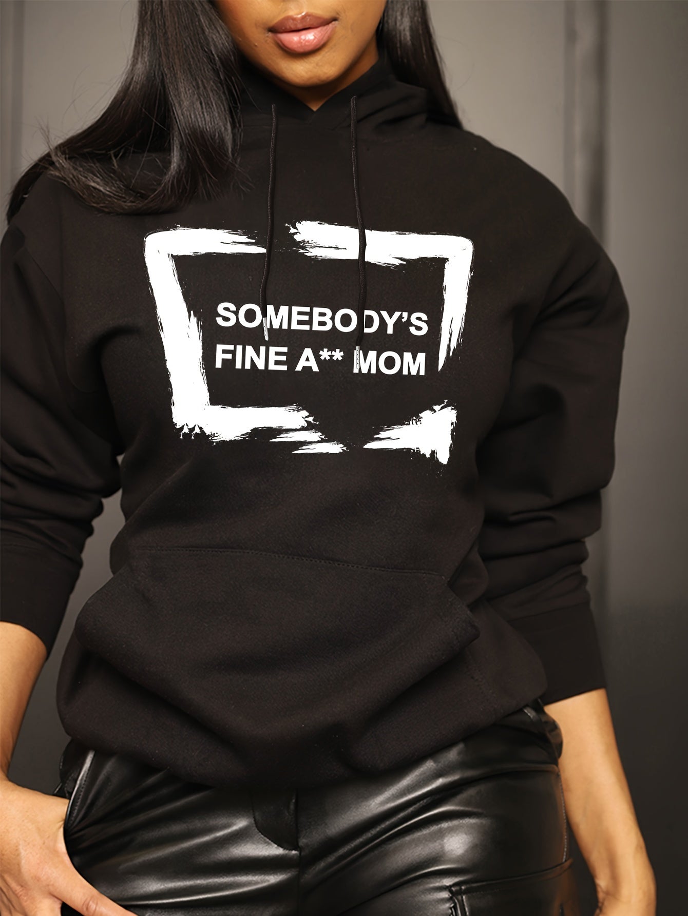 Letter Print Kangaroo Pocket Hoodie, Casual Long Sleeve Drawstring Hoodies Sweatshirt, Women's Clothing