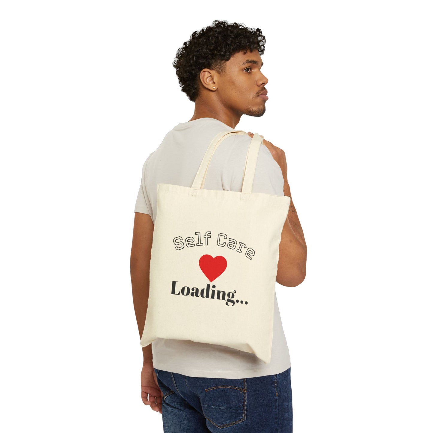 Self Care Loading Love Canvas Tote Bag - Charming Eco-Friendly Shopper for Self-Care Enthusiasts