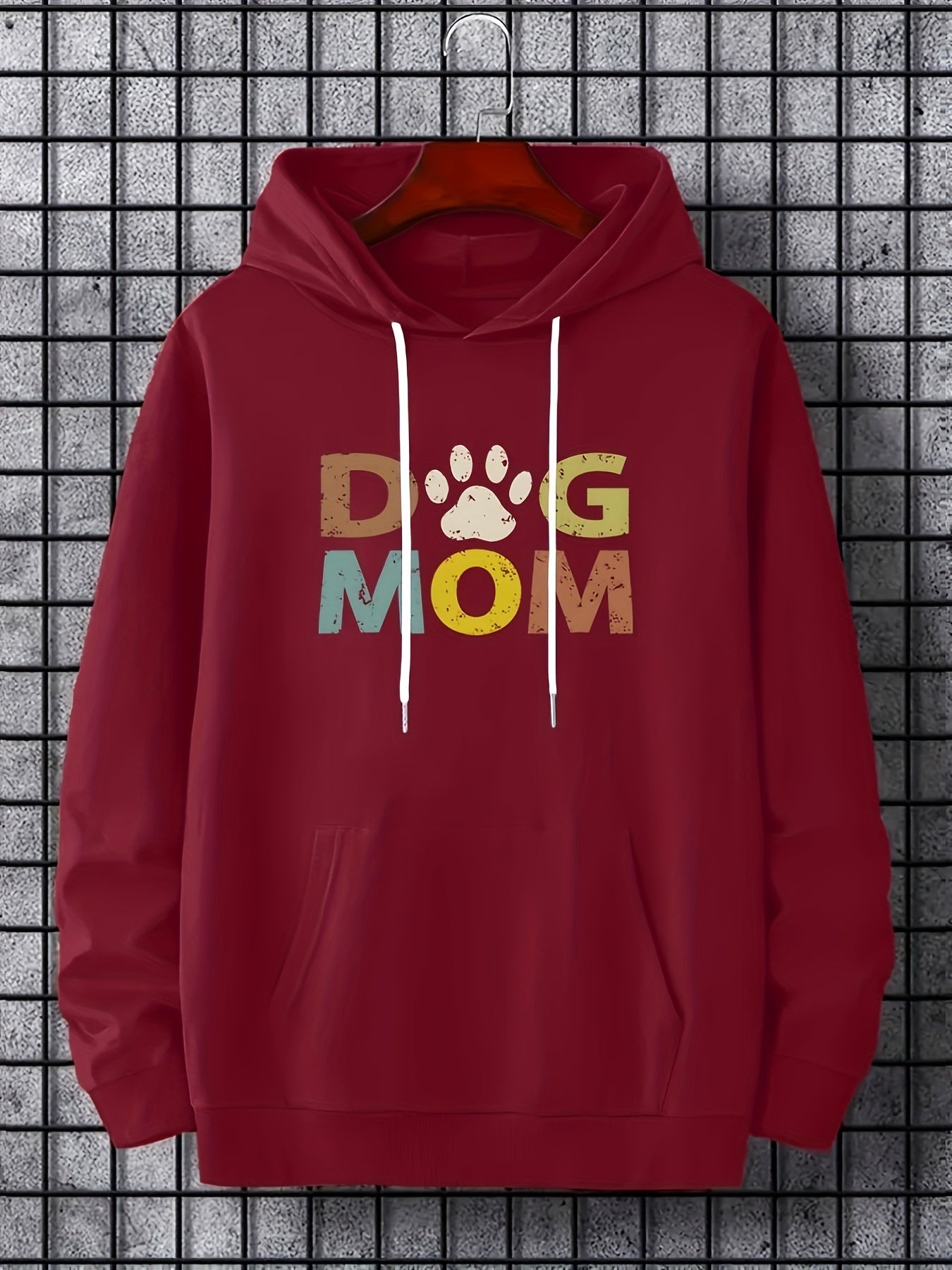 Long Sleeve Men's Letter"DOG MOM" Print, Hoodies Street Casual Sports And Fashionable With Kangaroo Pocket Sweatshirt, Suitable For Outdoor Sports, For Autumn And Winter, Fashionable And Warm
