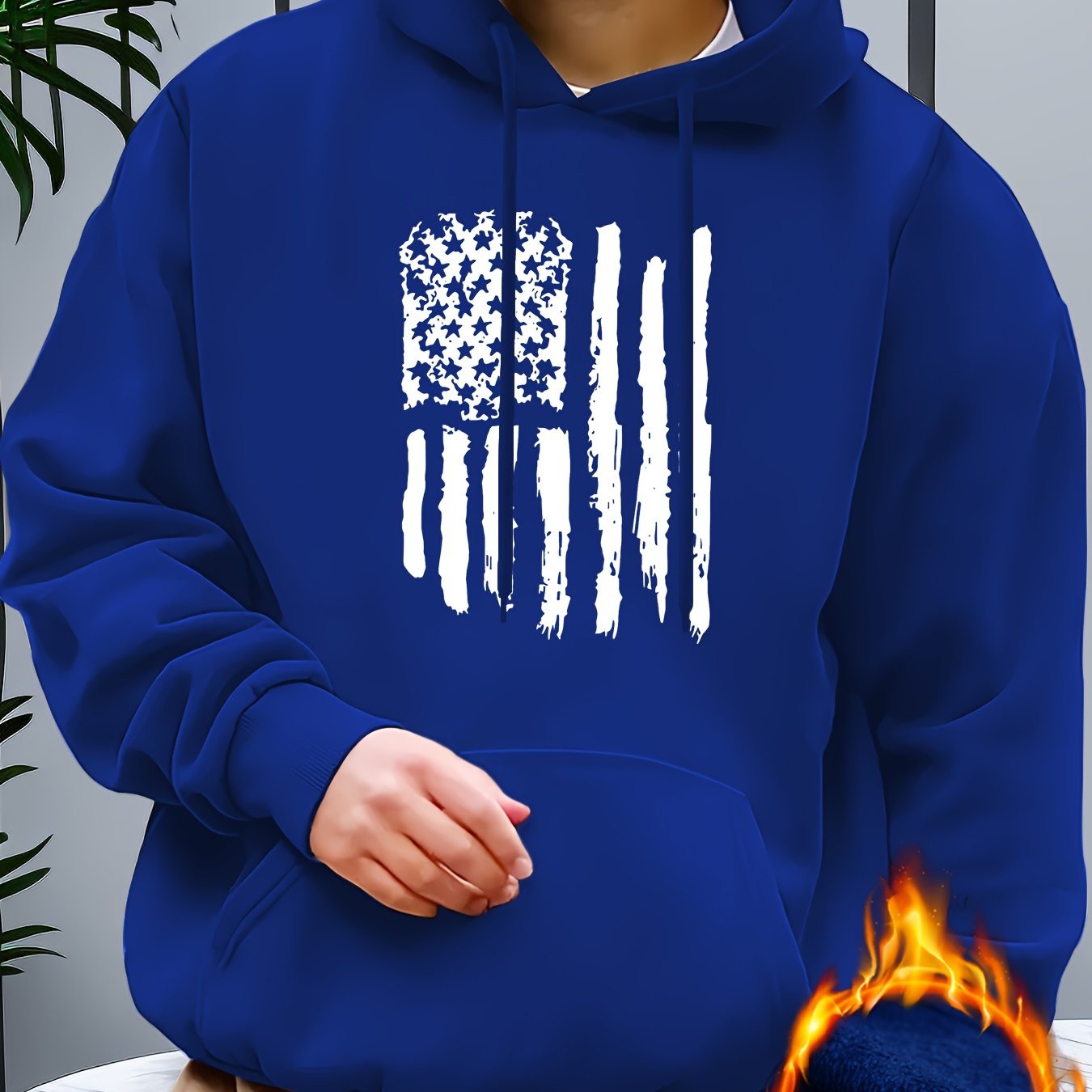 Hoodies Street Casual Sports And Fashionable With Kangaroo Pocket Men's Long Sleeve American Flag Print Sweatshirt, Suitable For Outdoor Sports, For Autumn And Winter, Fashionable And Versatile, Can Be Paired With Hip-hop Nec