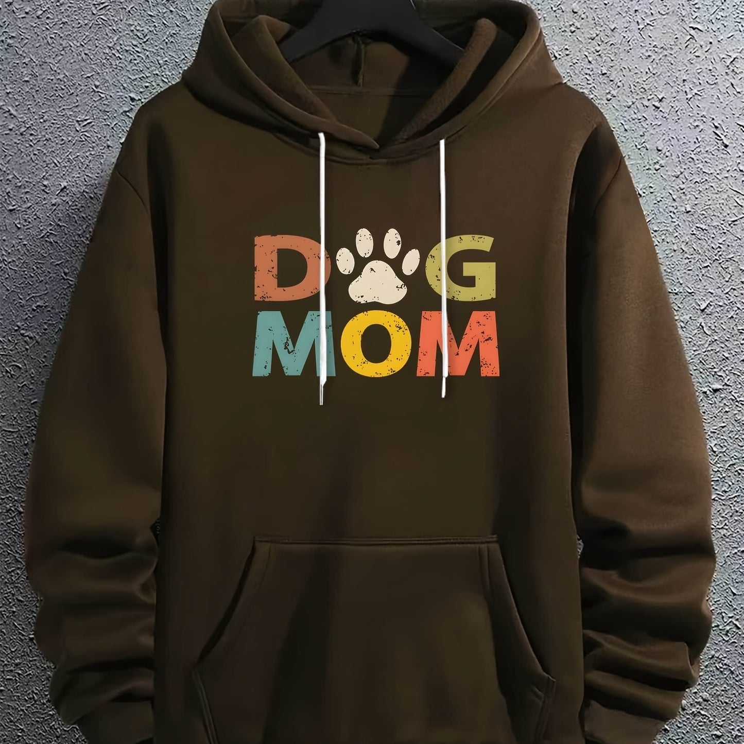 Long Sleeve Men's Letter"DOG MOM" Print, Hoodies Street Casual Sports And Fashionable With Kangaroo Pocket Sweatshirt, Suitable For Outdoor Sports, For Autumn And Winter, Fashionable And Warm