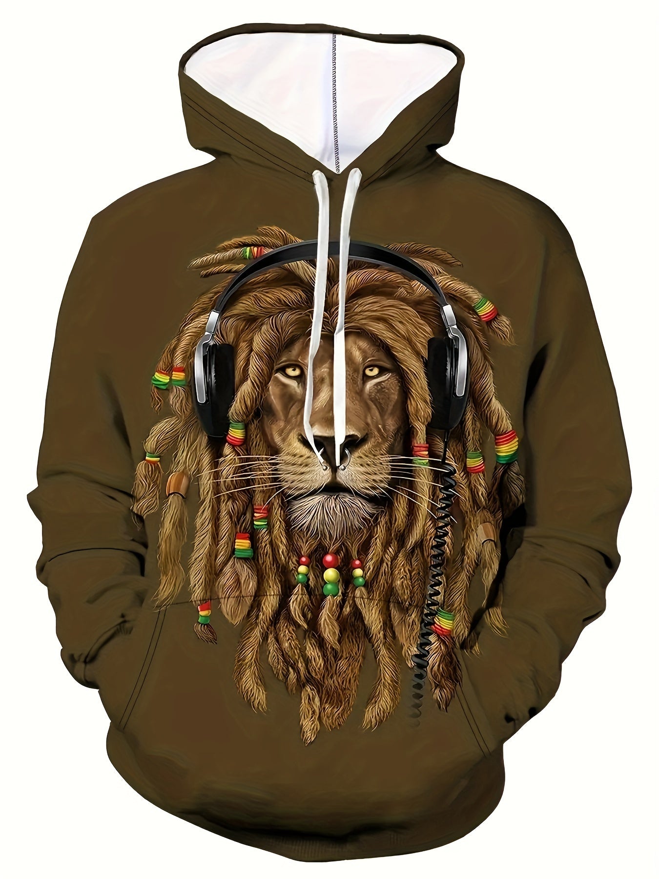 Stylish Lion Print Hoodie, Cool Hoodies For Men, Men'S Casual Graphic Design Pullover Hooded Sweatshirt With Kangaroo Pocket Streetwear For Winter Fall, As Gifts