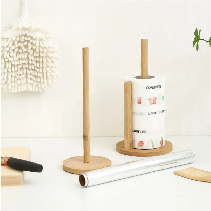 Kitchen Wooden Roll Paper Towel Holder Bathroom Tissue Stand Dining Table Vertical Napkins Rack Toilet Storage Accessories