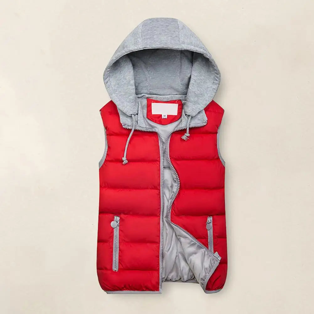 Hooded Women Down Vest Women Winter Vest Coat Hooded Drawstring Sleeveless Cotton Padded Thick Waterproof Windproof Waistcoat