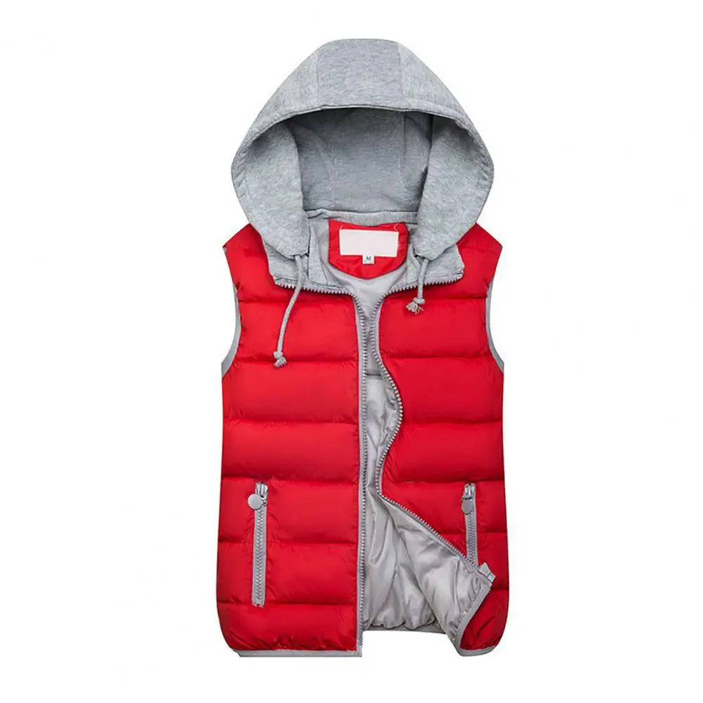 Hooded Women Down Vest Women Winter Vest Coat Hooded Drawstring Sleeveless Cotton Padded Thick Waterproof Windproof Waistcoat