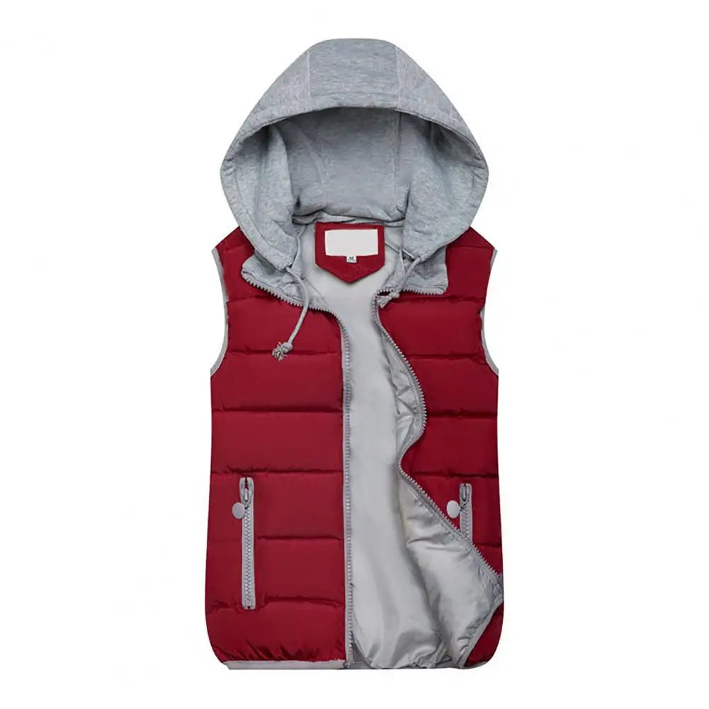 Hooded Women Down Vest Women Winter Vest Coat Hooded Drawstring Sleeveless Cotton Padded Thick Waterproof Windproof Waistcoat