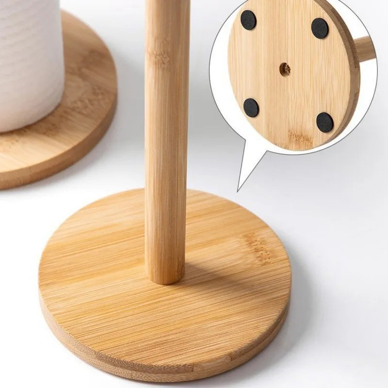 Kitchen Wooden Roll Paper Towel Holder Bathroom Tissue Stand Dining Table Vertical Napkins Rack Toilet Storage Accessories