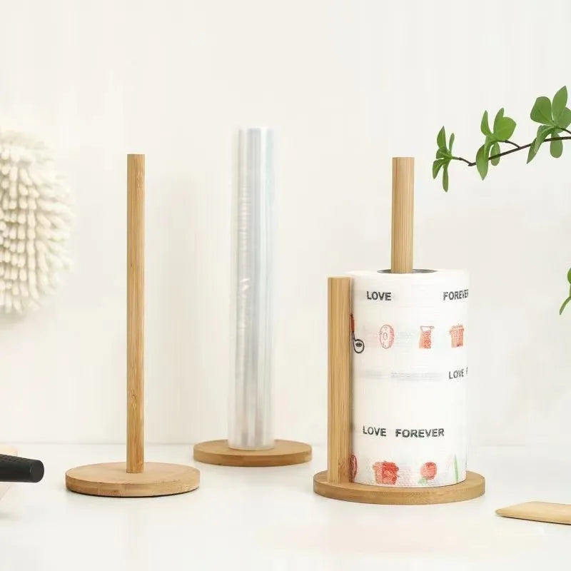 Kitchen Wooden Roll Paper Towel Holder Bathroom Tissue Stand Dining Table Vertical Napkins Rack Toilet Storage Accessories