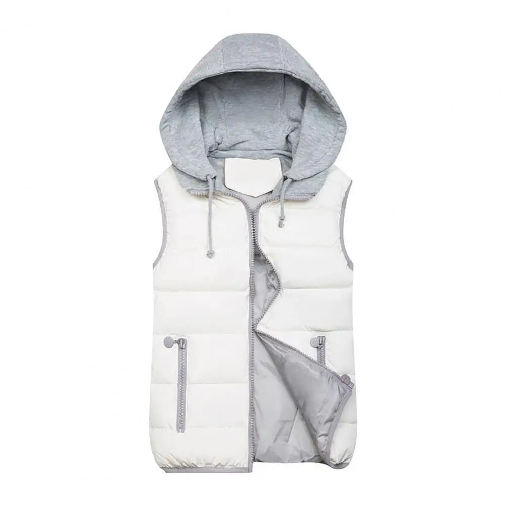 Hooded Women Down Vest Women Winter Vest Coat Hooded Drawstring Sleeveless Cotton Padded Thick Waterproof Windproof Waistcoat