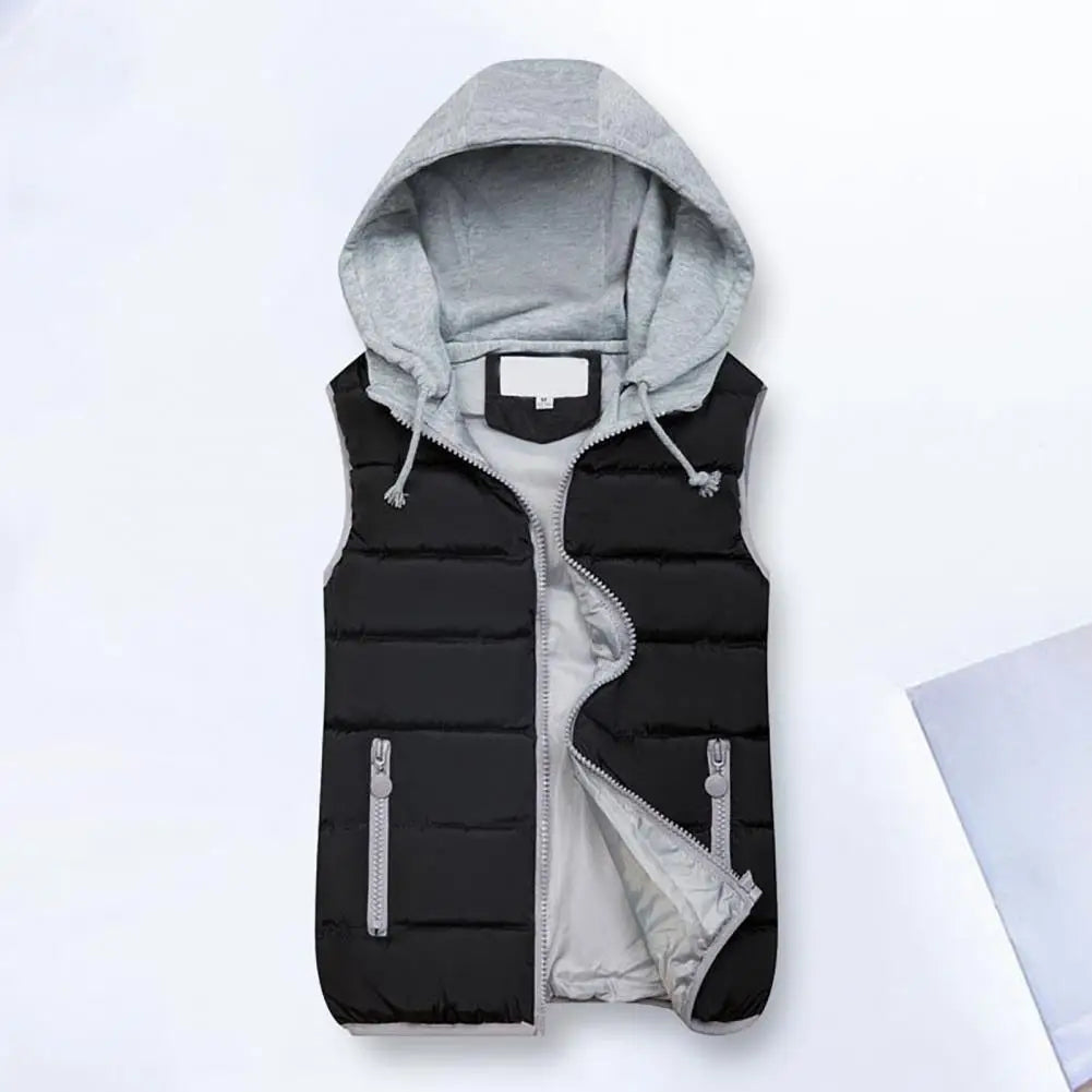 Hooded Women Down Vest Women Winter Vest Coat Hooded Drawstring Sleeveless Cotton Padded Thick Waterproof Windproof Waistcoat