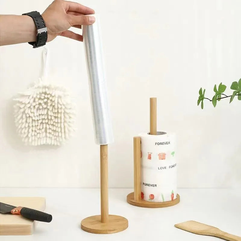 Kitchen Wooden Roll Paper Towel Holder Bathroom Tissue Stand Dining Table Vertical Napkins Rack Toilet Storage Accessories