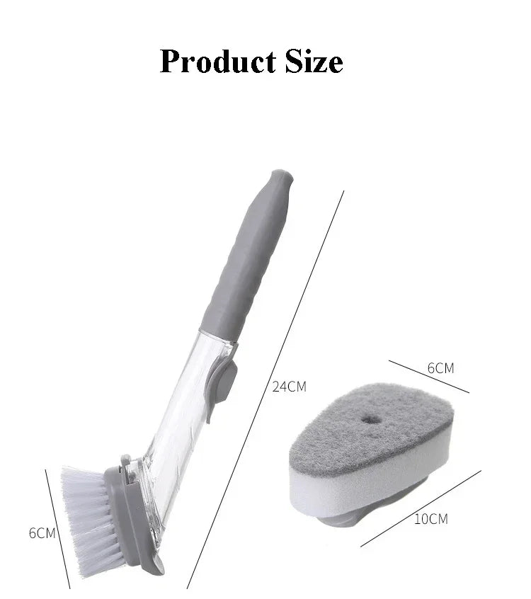 Kitchen Cleaning Brush 2 In 1 Long Handle Cleaing Brush with Removable Brush Sponge Dispenser Dishwashing Brush Kitchen Tools
