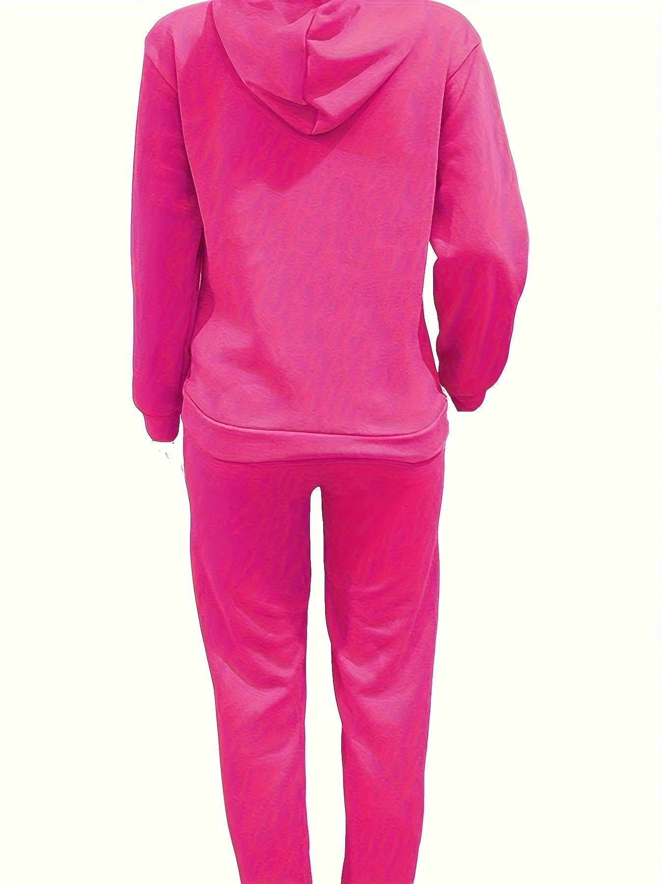 Letter Print Casual Two-piece Set, Drawstring Long Sleeve Hoodies & Workout Jogger Pants Outfits, Women's Clothing