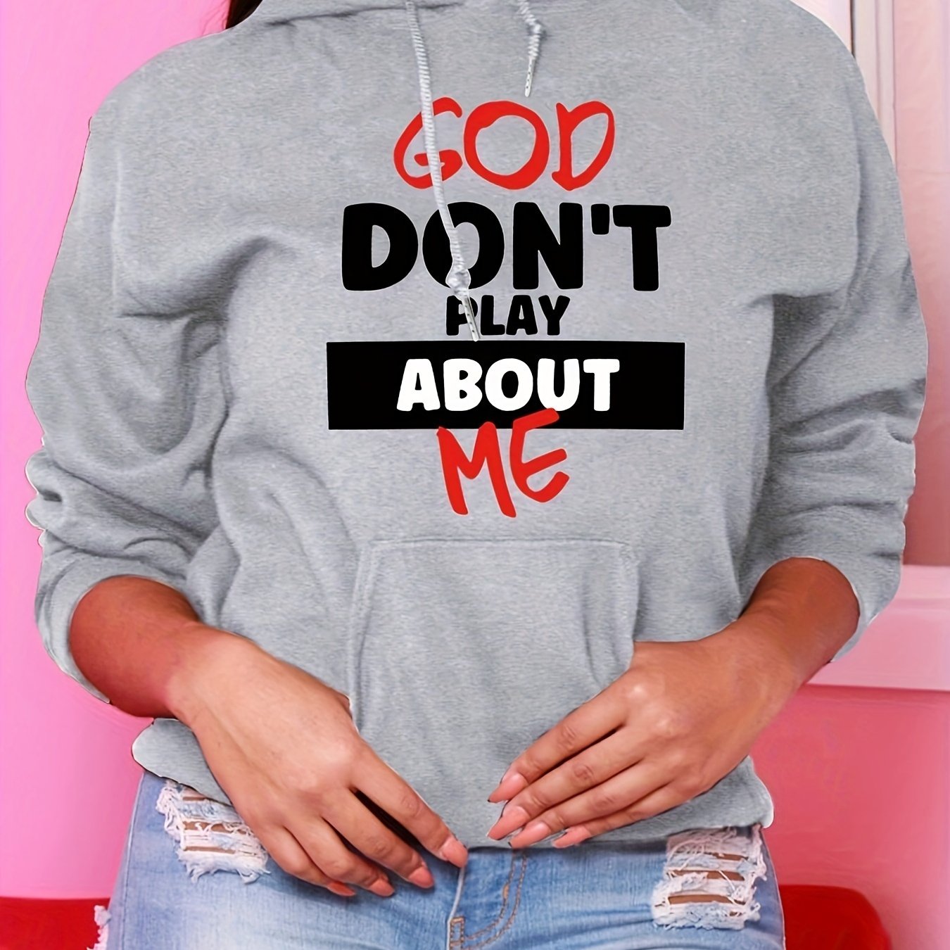 Letter Print Kangaroo Pocket Hoodie, Casual Long Sleeve Drawstring Hoodies Sweatshirt, Women's Clothing