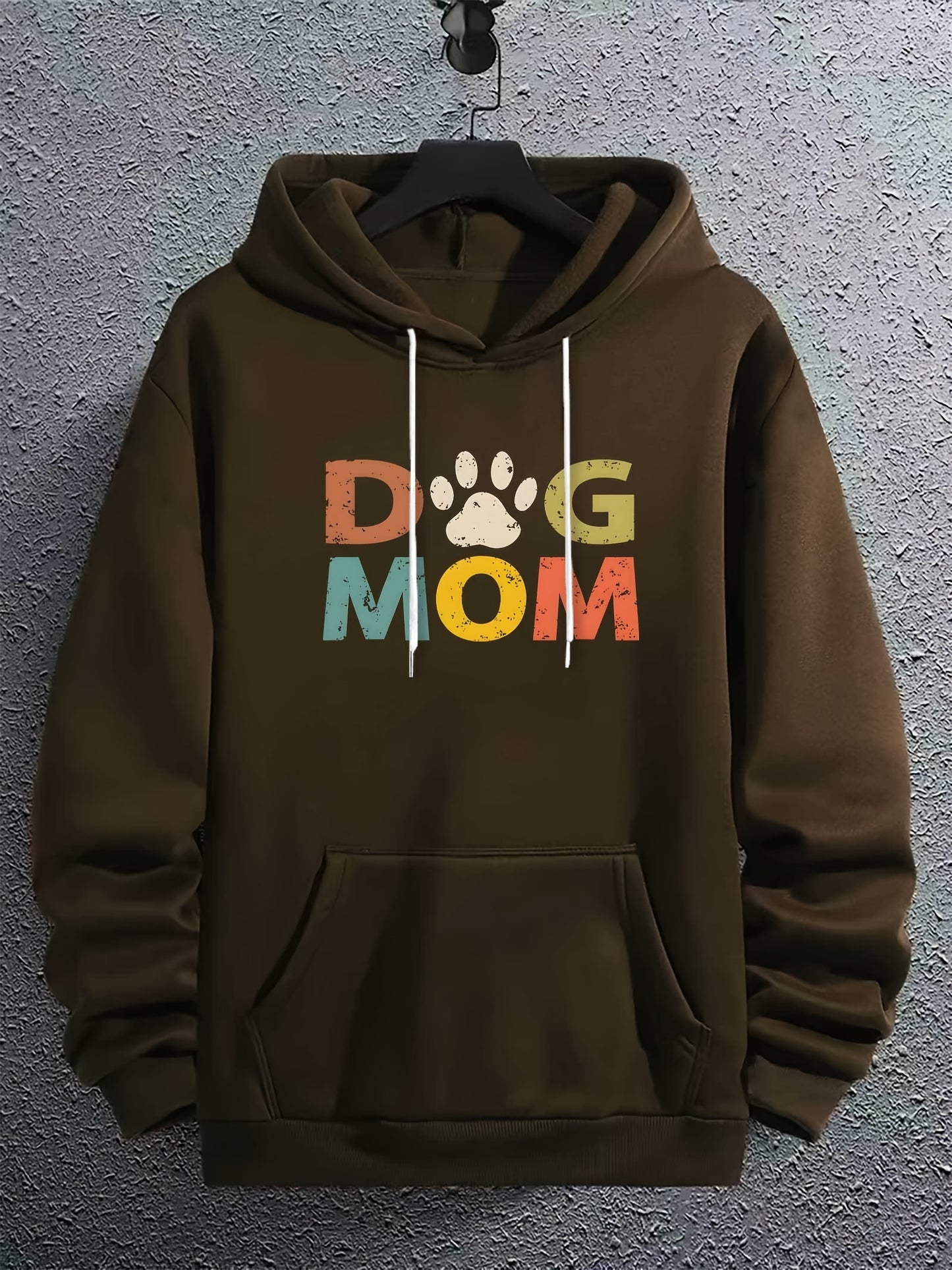 Long Sleeve Men's Letter"DOG MOM" Print, Hoodies Street Casual Sports And Fashionable With Kangaroo Pocket Sweatshirt, Suitable For Outdoor Sports, For Autumn And Winter, Fashionable And Warm