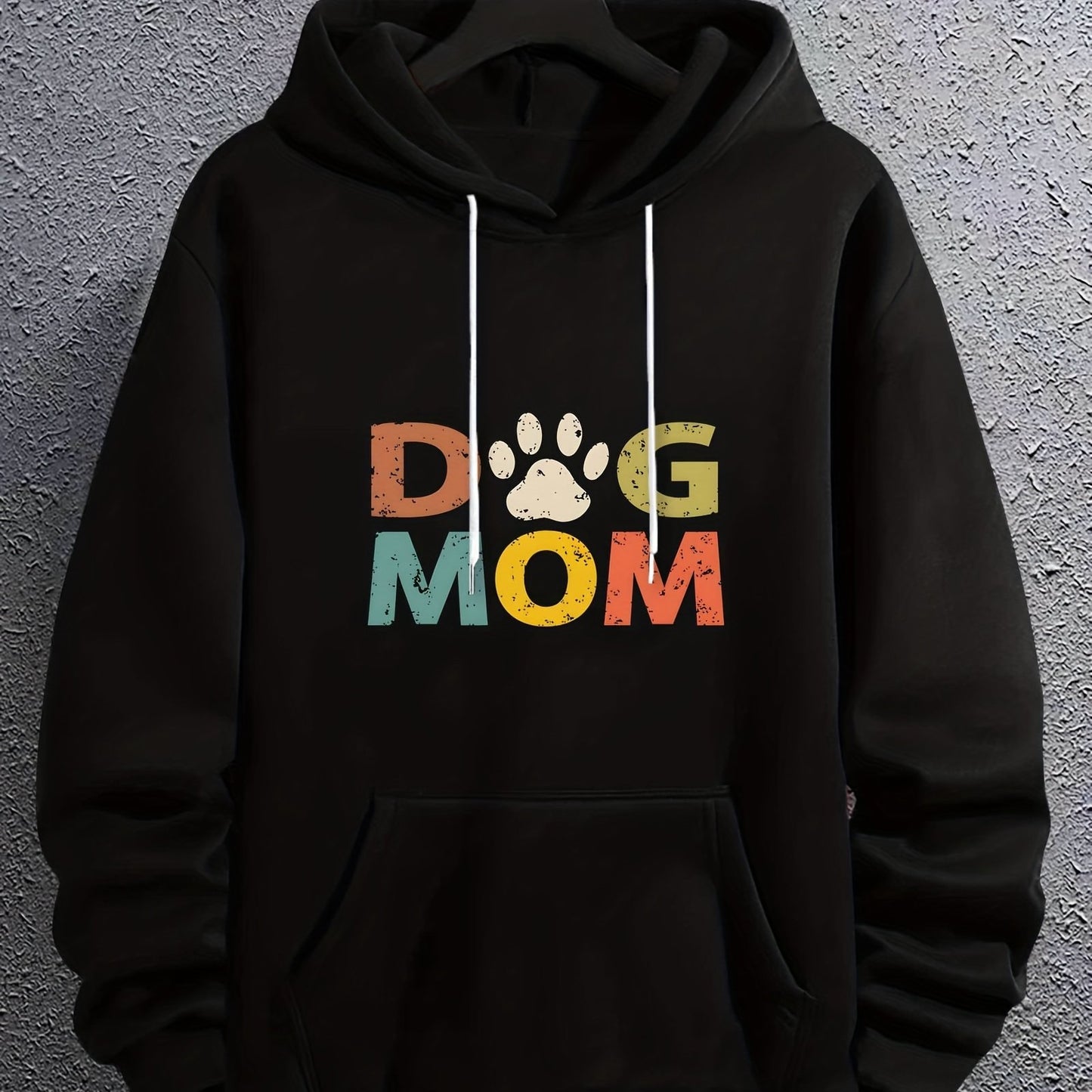 Long Sleeve Men's Letter"DOG MOM" Print, Hoodies Street Casual Sports And Fashionable With Kangaroo Pocket Sweatshirt, Suitable For Outdoor Sports, For Autumn And Winter, Fashionable And Warm