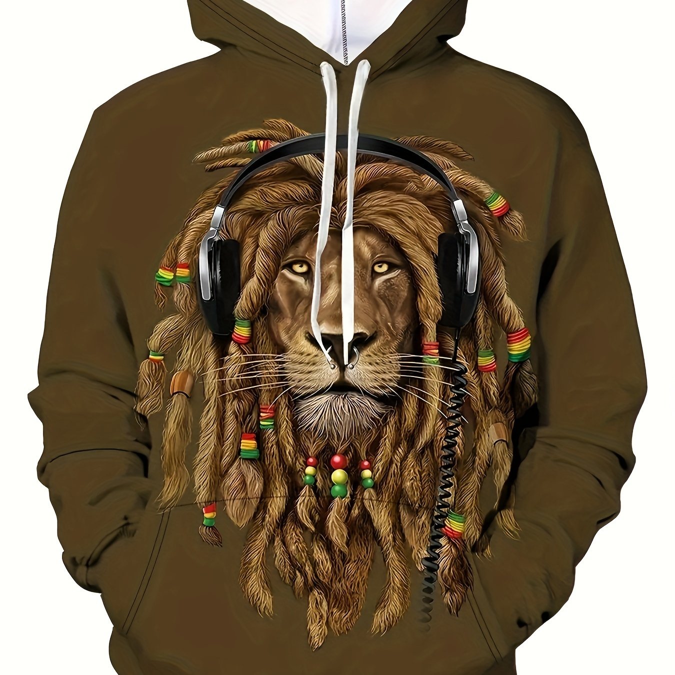 Stylish Lion Print Hoodie, Cool Hoodies For Men, Men'S Casual Graphic Design Pullover Hooded Sweatshirt With Kangaroo Pocket Streetwear For Winter Fall, As Gifts