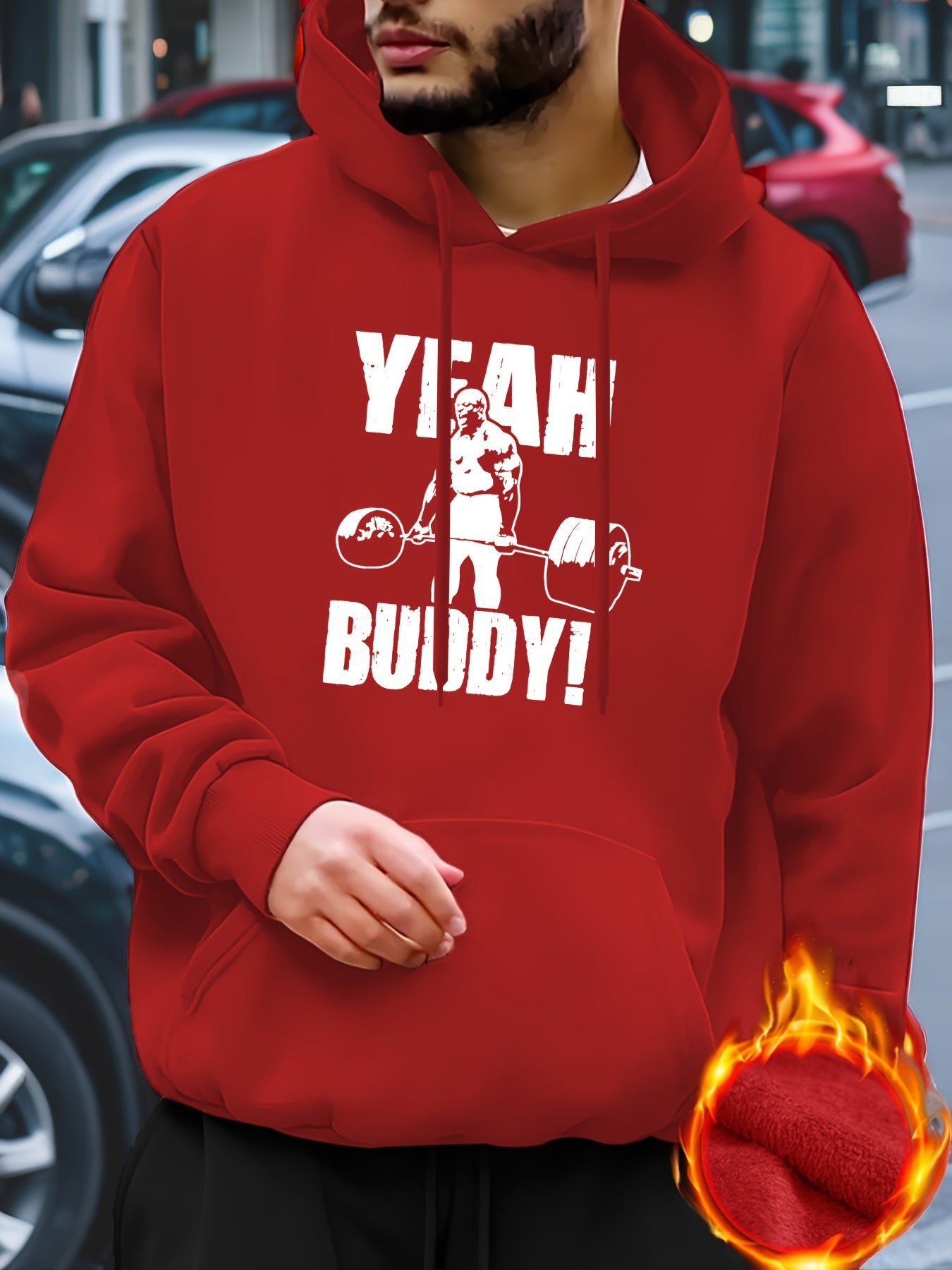 Fitness Print Hoodie, Cool Hoodies For Men, Men's Casual Pullover Hooded Sweatshirt With Kangaroo Pocket Streetwear For Winter Fall, As Gifts