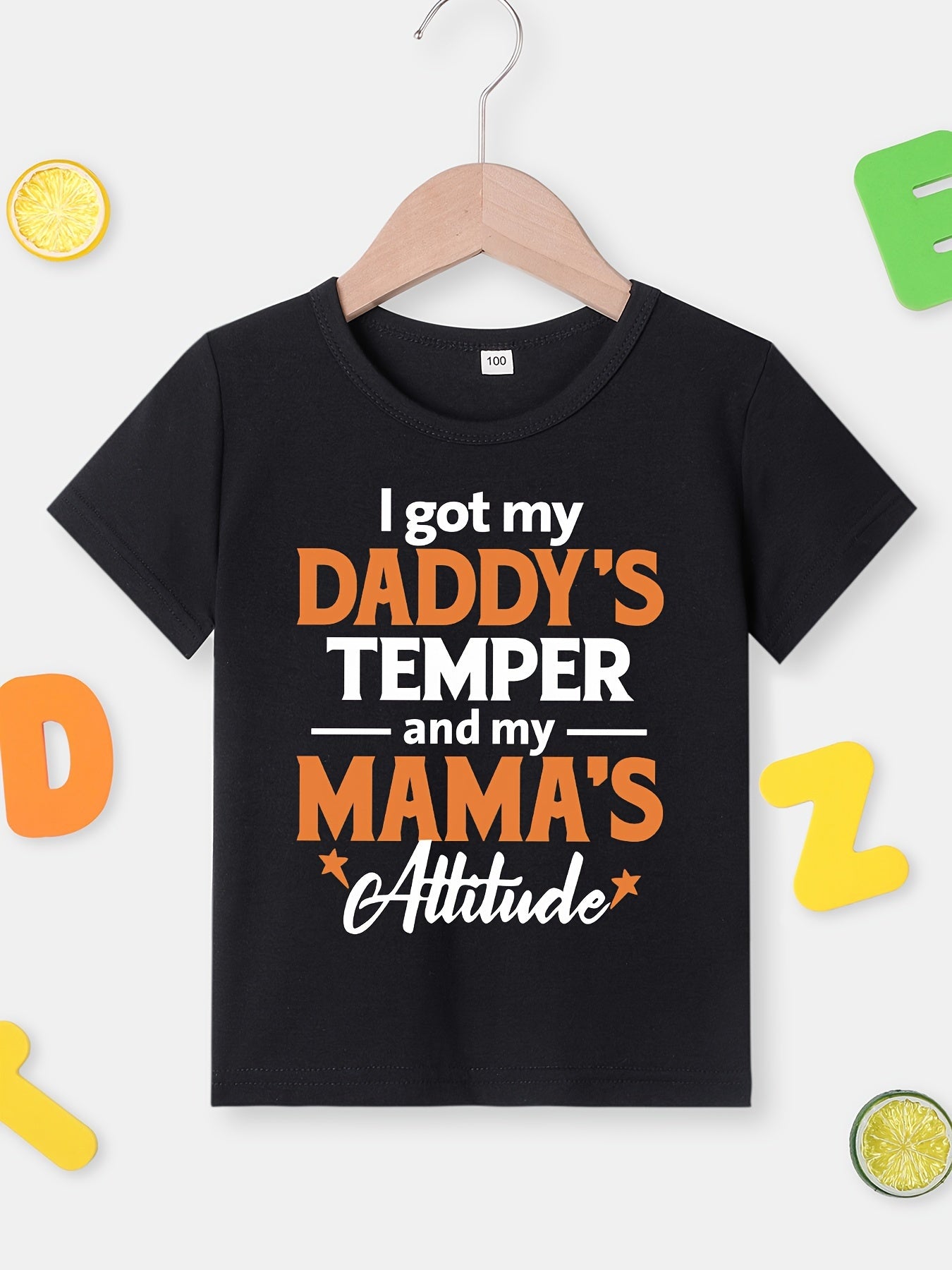 I Got My Daddy's Temper Print, Girls' Crew Neck Tees, Short Sleeve T-shirts For Spring And Summer, As Gifts For Girls
