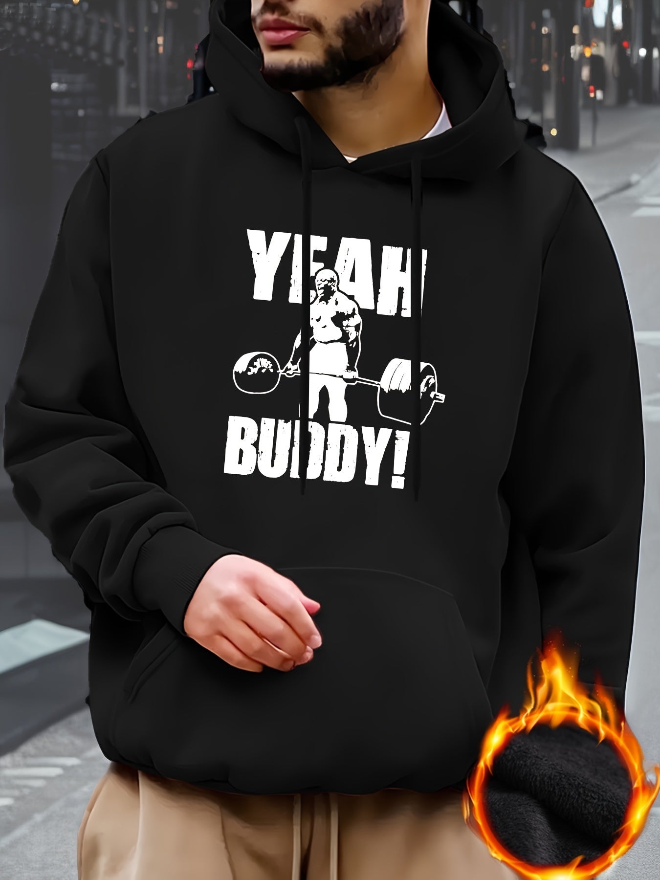 Fitness Print Hoodie, Cool Hoodies For Men, Men's Casual Pullover Hooded Sweatshirt With Kangaroo Pocket Streetwear For Winter Fall, As Gifts