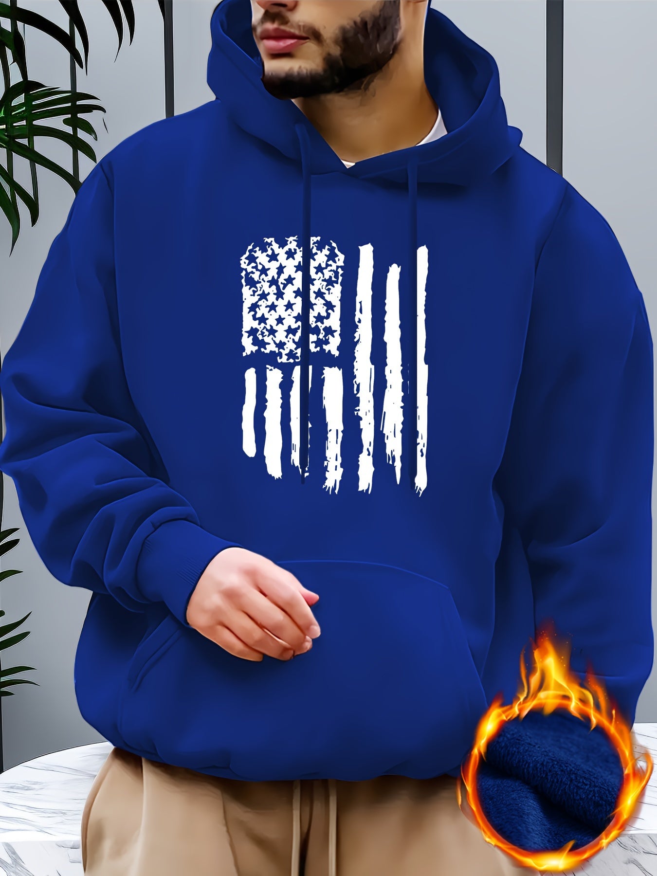 Hoodies Street Casual Sports And Fashionable With Kangaroo Pocket Men's Long Sleeve American Flag Print Sweatshirt, Suitable For Outdoor Sports, For Autumn And Winter, Fashionable And Versatile, Can Be Paired With Hip-hop Nec