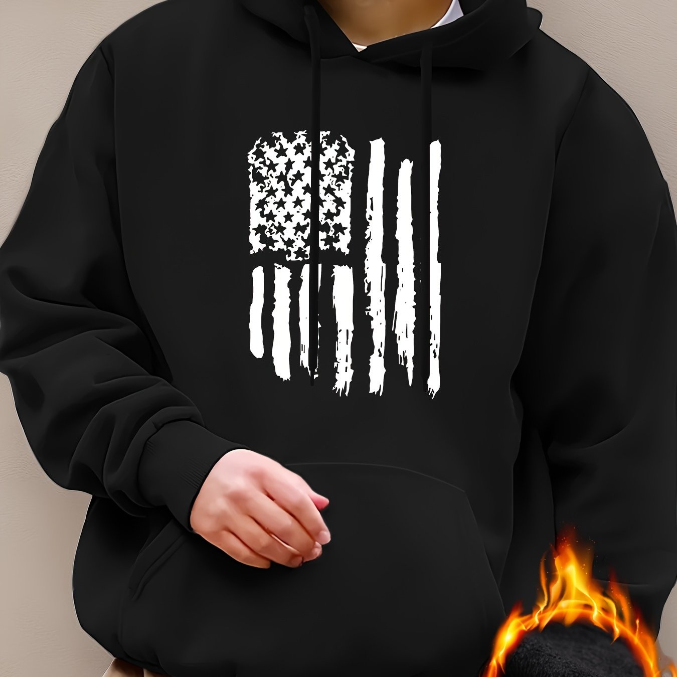 Hoodies Street Casual Sports And Fashionable With Kangaroo Pocket Men's Long Sleeve American Flag Print Sweatshirt, Suitable For Outdoor Sports, For Autumn And Winter, Fashionable And Versatile, Can Be Paired With Hip-hop Nec