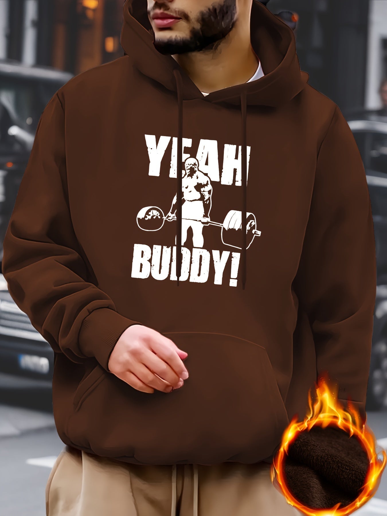 Fitness Print Hoodie, Cool Hoodies For Men, Men's Casual Pullover Hooded Sweatshirt With Kangaroo Pocket Streetwear For Winter Fall, As Gifts