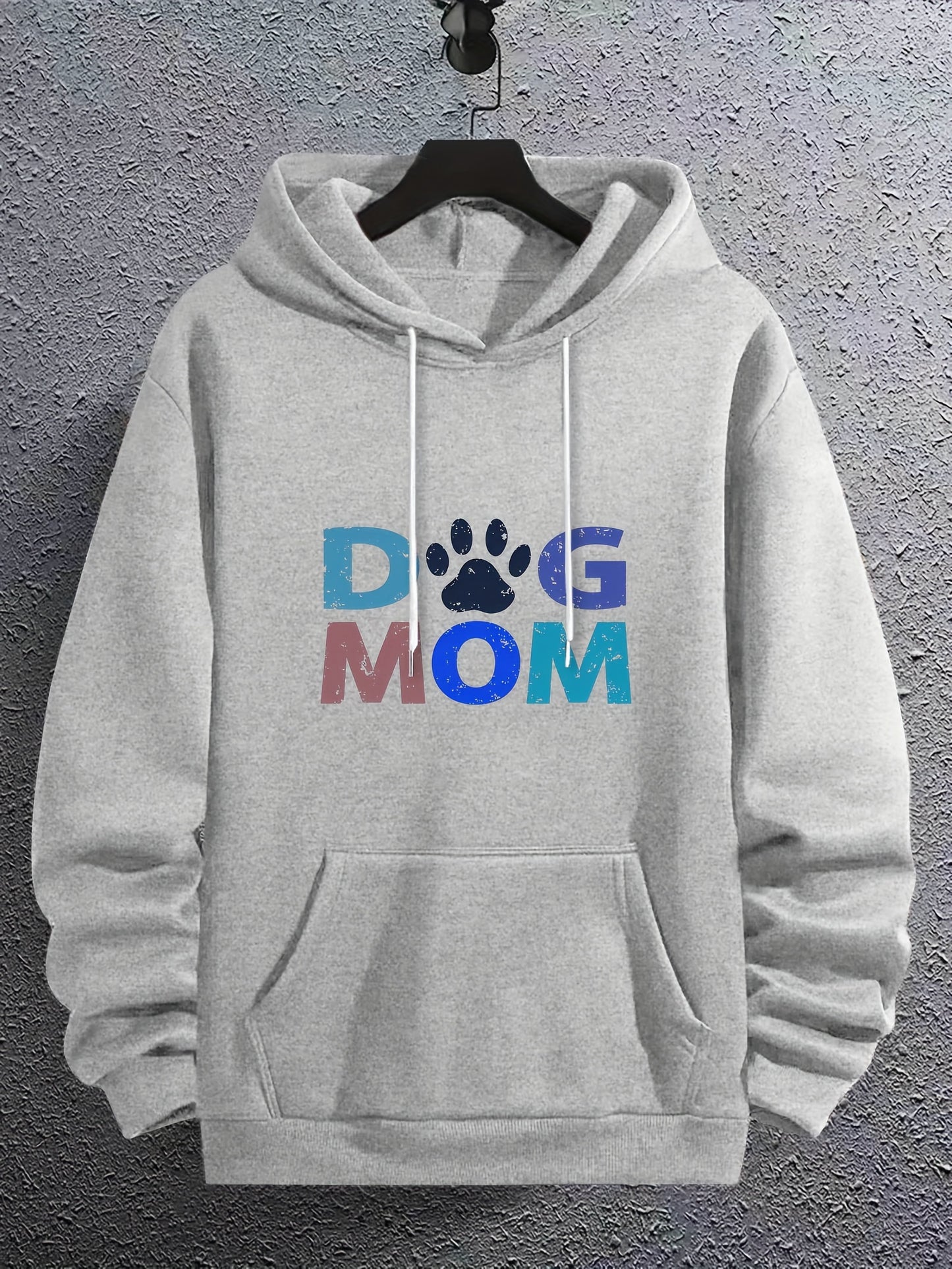 Long Sleeve Men's Letter"DOG MOM" Print, Hoodies Street Casual Sports And Fashionable With Kangaroo Pocket Sweatshirt, Suitable For Outdoor Sports, For Autumn And Winter, Fashionable And Warm